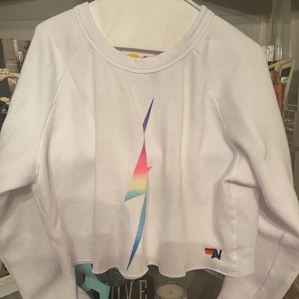 Pure white  neon bolt croppped sweatshirt